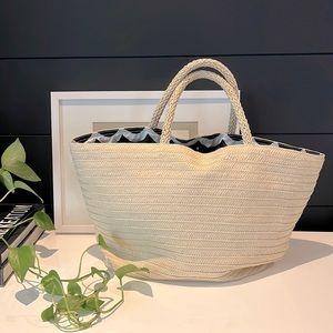 Marimekko Summer Straw Bag light natural with black & white chevron interior